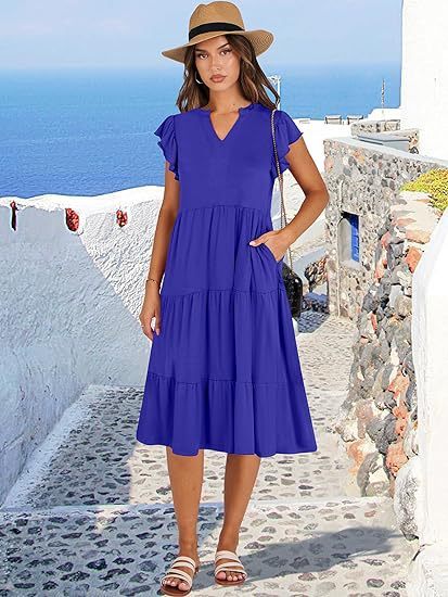 Laviney Flared Midi Dress with Decorative Stitching