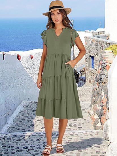 Laviney Flared Midi Dress with Decorative Stitching