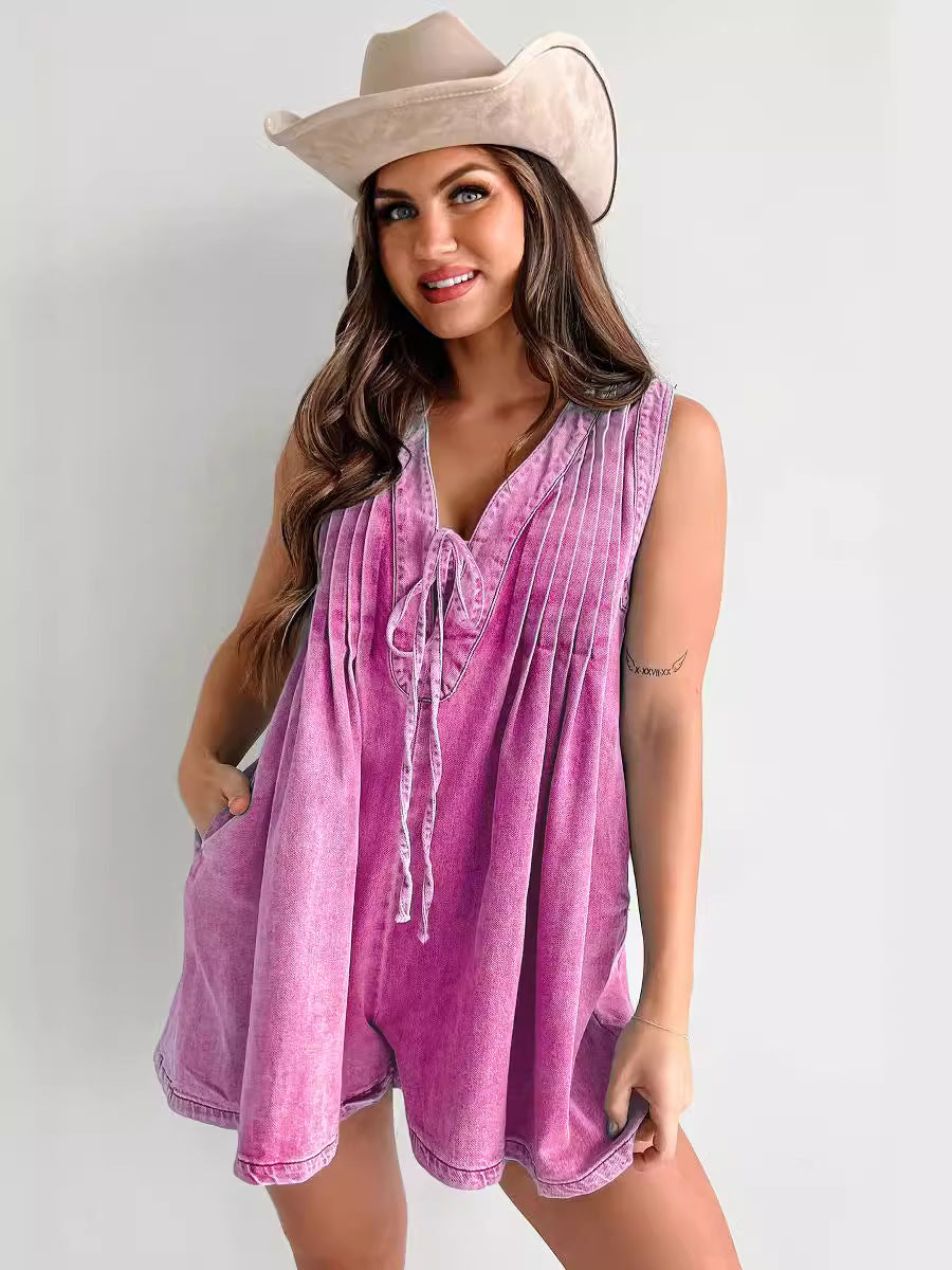 Laviney Sleeveless Jumpsuit with Tie Collar