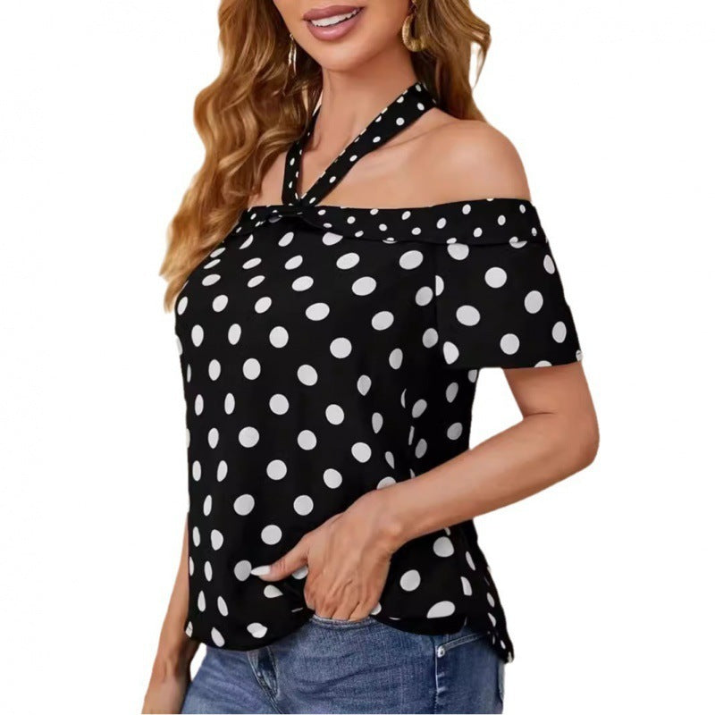 Laviney Polka Dot Off-Shoulder Top with Crossed Straps