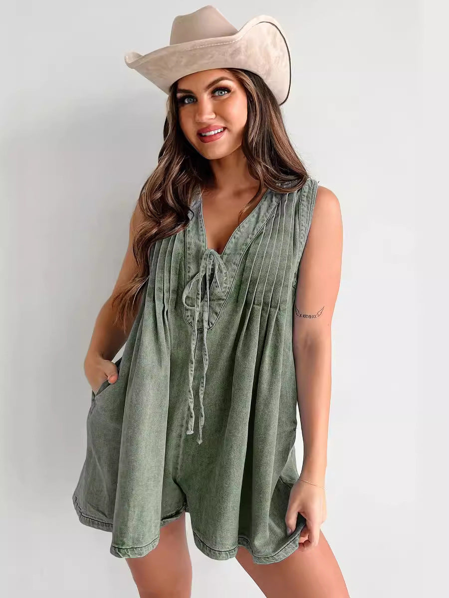 Laviney Sleeveless Jumpsuit with Tie Collar