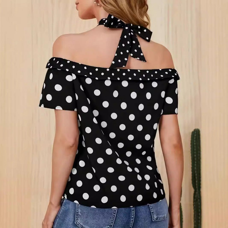 Laviney Polka Dot Off-Shoulder Top with Crossed Straps