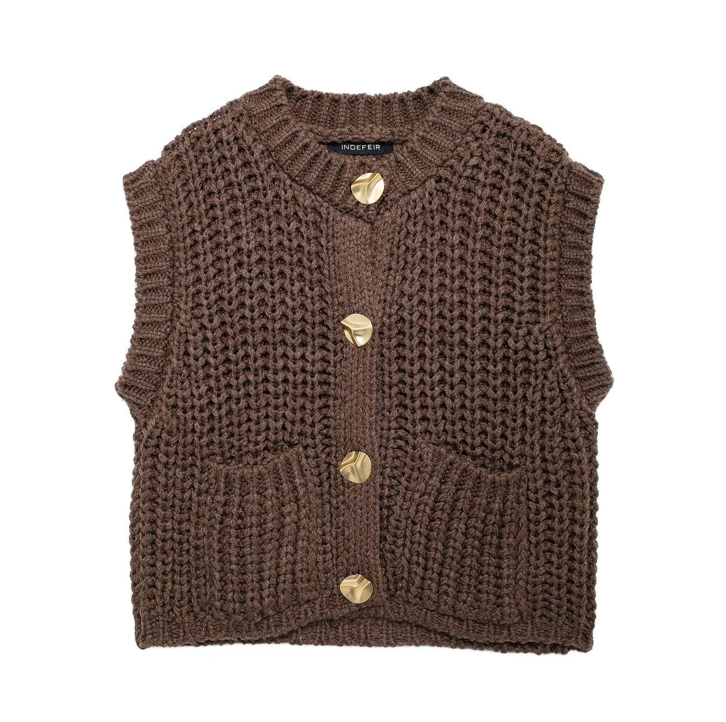 Laviney Sleeveless Knit Vest with Gold Buttons