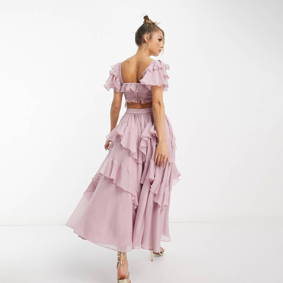 Laviney Ruffled Midi Dress with Short Sleeves