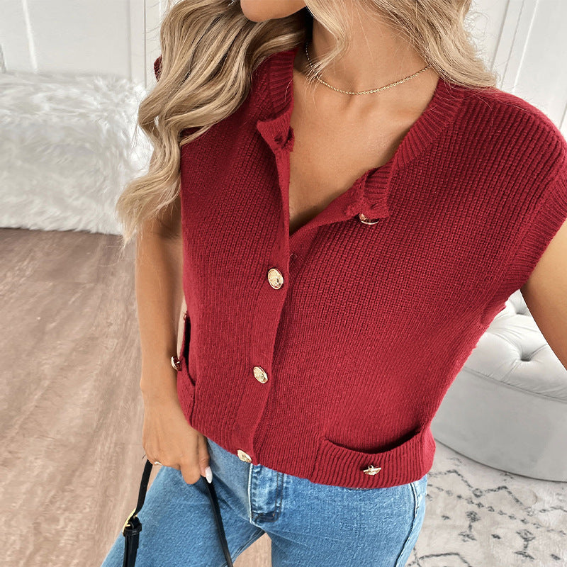 Laviney Sleeveless Knit Top with Button Details