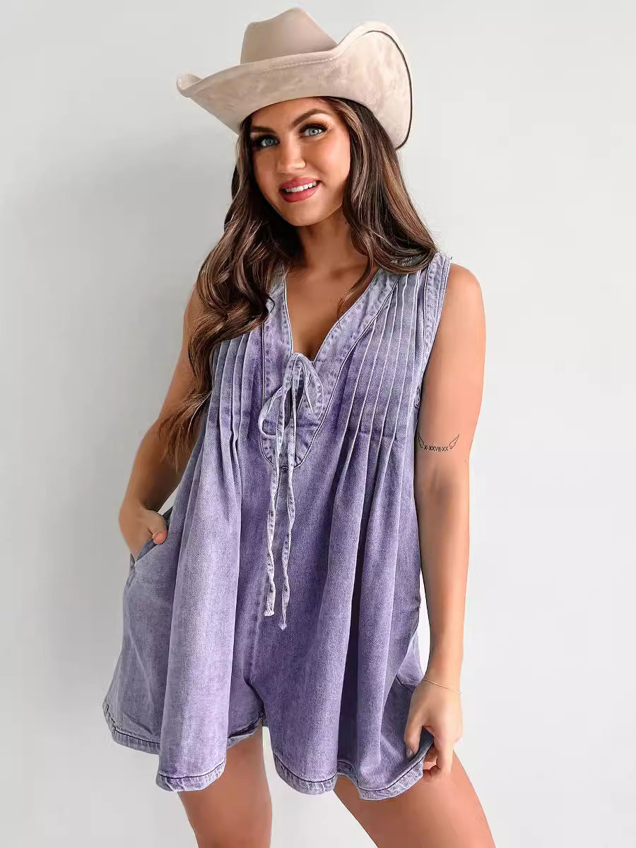 Laviney Sleeveless Jumpsuit with Tie Collar
