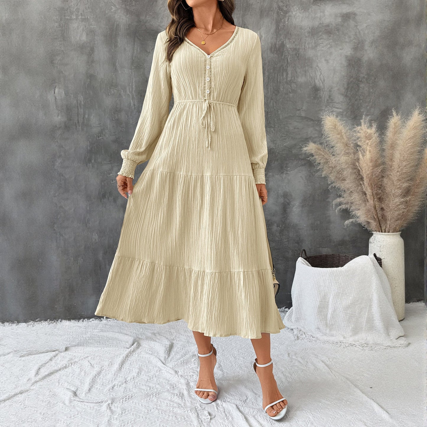 Laviney Textured Long Sleeve Dress