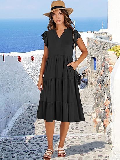 Laviney Flared Midi Dress with Decorative Stitching