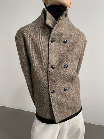 Double Breasted Stand Collar Woolen Cloth Coat Jacket