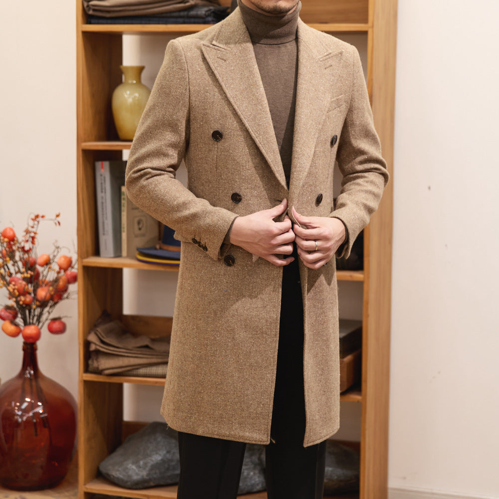 Men’s Brown Classic Wool Overcoat – Timeless Autumn Elegance