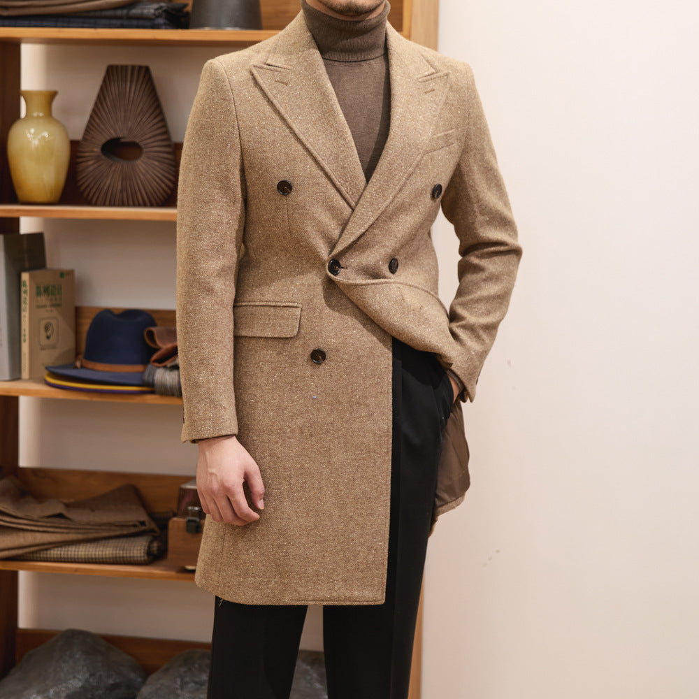 Men’s Brown Classic Wool Overcoat – Timeless Autumn Elegance