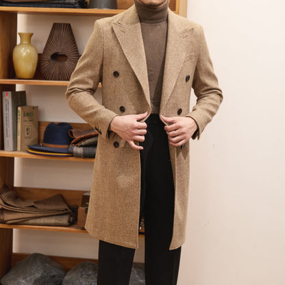 Men’s Brown Classic Wool Overcoat – Timeless Autumn Elegance
