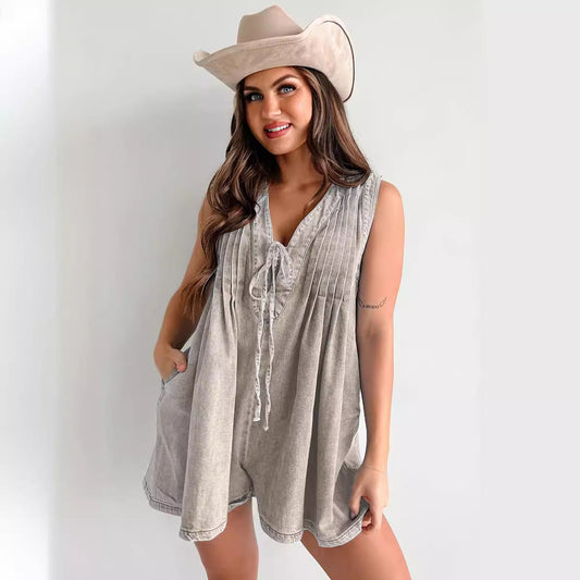 Laviney Sleeveless Jumpsuit with Tie Collar